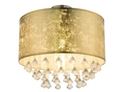 Deckenleuchte AMY mit Stoff Lampenschirm Gold & Kristall Behang, Ø 40cm