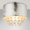 Deckenleuchte AMY mit Stoff Lampenschirm Silber & Kristall Behang, Ø 40cm