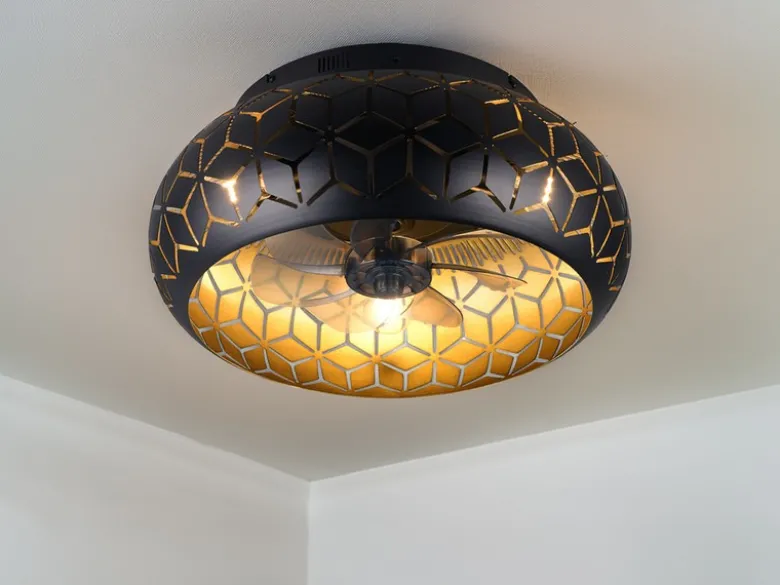 Deckenleuchte BIDAR mit Ventilator & Fernbedienung in Schwarz/Gold, Ø 50cm