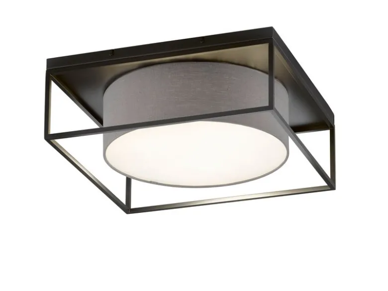 Deckenleuchte CARRE eckig groß mit Leinen Stoffschirm Grau, Quadrat 50cm