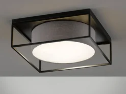 Deckenleuchte CARRE eckig groß mit Leinen Stoffschirm Grau, Quadrat 50cm