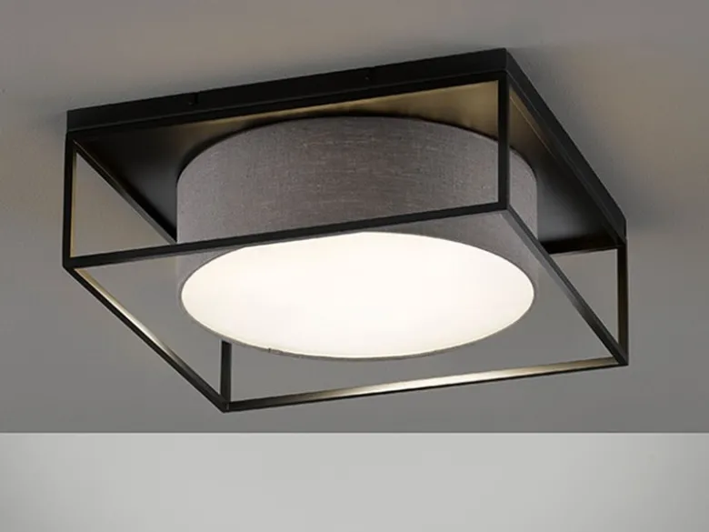 Deckenleuchte CARRE eckig groß mit Leinen Stoffschirm Grau, Quadrat 50cm