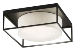 Deckenleuchte CARRE eckig groß mit Leinen Stoffschirm Beige, Quadrat 70cm