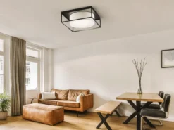 Deckenleuchte CARRE eckig groß mit Leinen Stoffschirm Beige, Quadrat 70cm