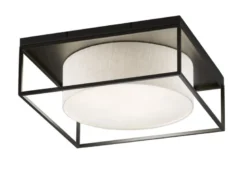 Deckenleuchte CARRE eckig groß mit Leinen Stoffschirm Beige, Quadrat 60cm