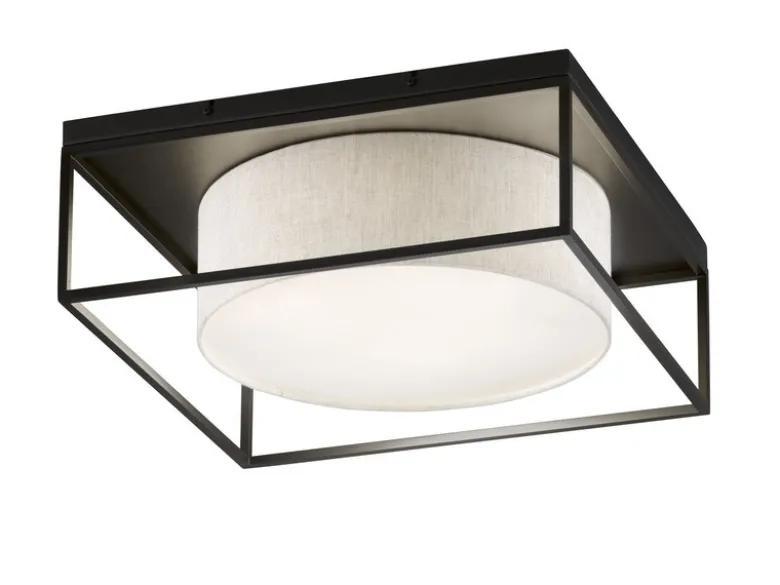 Deckenleuchte CARRE eckig groß mit Leinen Stoffschirm Beige, Quadrat 60cm