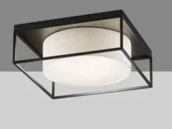 Deckenleuchte CARRE eckig groß mit Leinen Stoffschirm Beige, Quadrat 60cm
