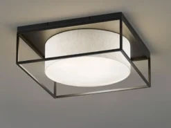 Deckenleuchte CARRE eckig groß mit Leinen Stoffschirm Beige, Quadrat 50cm