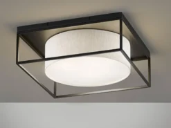 Deckenleuchte CARRE eckig groß mit Leinen Stoffschirm Beige, Quadrat 50cm