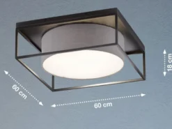 Deckenleuchte CARRE eckig groß mit Leinen Stoffschirm Grau, Quadrat 60cm