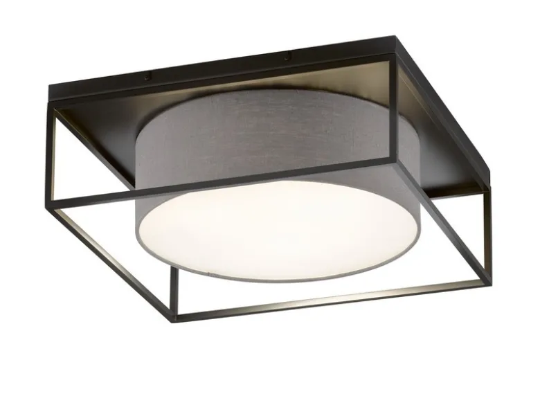 Deckenleuchte CARRE eckig groß mit Leinen Stoffschirm Grau, Quadrat 60cm
