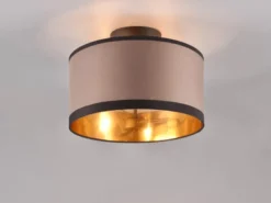 Deckenleuchte DAVOS mit Stoffschirm in Taupe/Gold, Ø 30cm