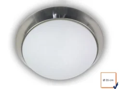 Deckenleuchte / Deckenschale, Opalglas matt, Dekorring Nickel matt, Ø 25cm