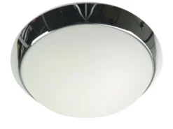 Deckenleuchte / Deckenschale rund, Opalglas matt, Dekorring Chrom, Ø 40cm