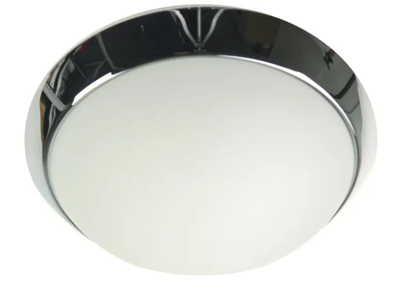 Deckenleuchte / Deckenschale rund, Opalglas matt, Dekorring Chrom, Ø 40cm