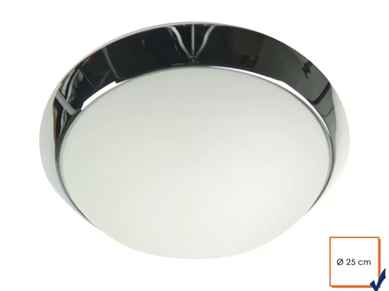 Deckenleuchte / Deckenschale rund, Opalglas matt, Dekorring Chrom, Ø 25cm