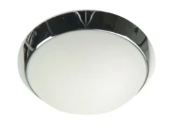 Deckenleuchte / Deckenschale rund, Opalglas matt, Dekorring Chrom, Ø 25cm