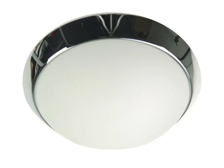 Deckenleuchte / Deckenschale rund, Opalglas matt, Dekorring Chrom, Ø 25cm