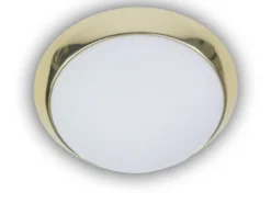 Deckenleuchte / Deckenschale, Opalglas matt, Dekorring Messing poliert, Ø 25cm