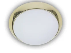 Deckenleuchte / Deckenschale, Opalglas matt, Dekorring Messing poliert, Ø 45cm