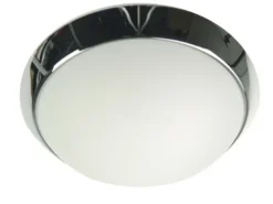 Deckenleuchte / Deckenschale rund, Opalglas matt, Dekorring Chrom, Ø 45cm