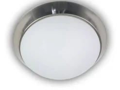 Deckenleuchte / Deckenschale, Opalglas matt, Dekorring Nickel matt, Ø 40cm