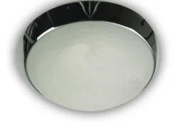 Deckenleuchte / Deckenschale rund, Glas Alabaster, Dekorring Chrom, Ø 35cm