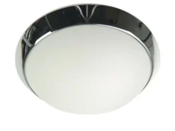 Deckenleuchte / Deckenschale rund, Opalglas matt, Dekorring Chrom, Ø 35cm