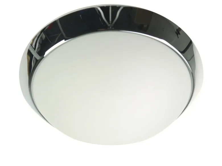 Deckenleuchte / Deckenschale rund, Opalglas matt, Dekorring Chrom, Ø 35cm