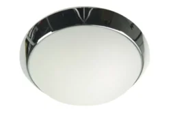 Deckenleuchte / Deckenschale rund, Opalglas matt, Dekorring Chrom, Ø 30cm