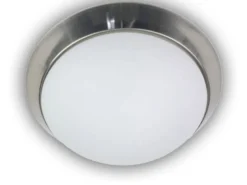 Deckenleuchte / Deckenschale, Opalglas matt, Dekorring Nickel matt, Ø 35cm