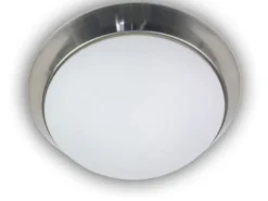 Deckenleuchte / Deckenschale, Opalglas matt, Dekorring Nickel matt, Ø 50cm
