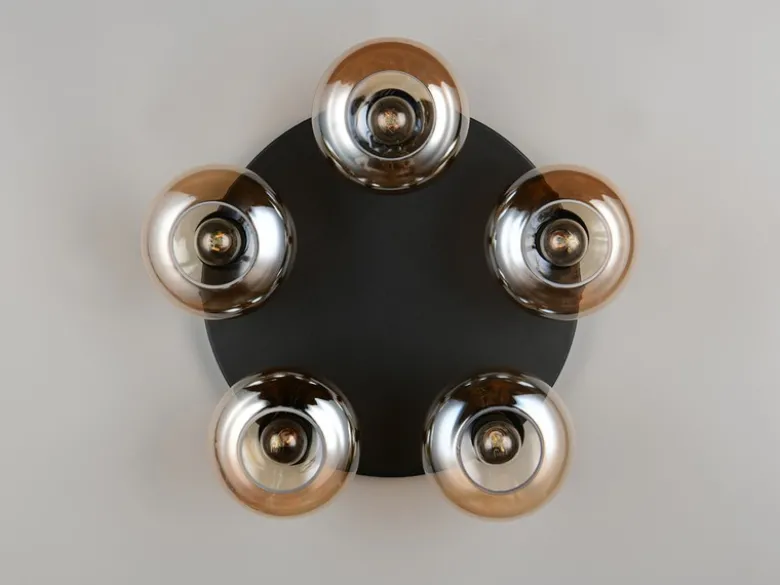Deckenleuchte DIVINA rund mit 5 Glas Lampenschirmen Bernsteinfarbig, Ø 49cm