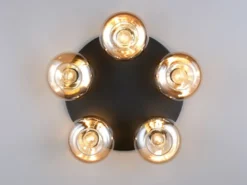 Deckenleuchte DIVINA rund mit 5 Glas Lampenschirmen Bernsteinfarbig, Ø 49cm