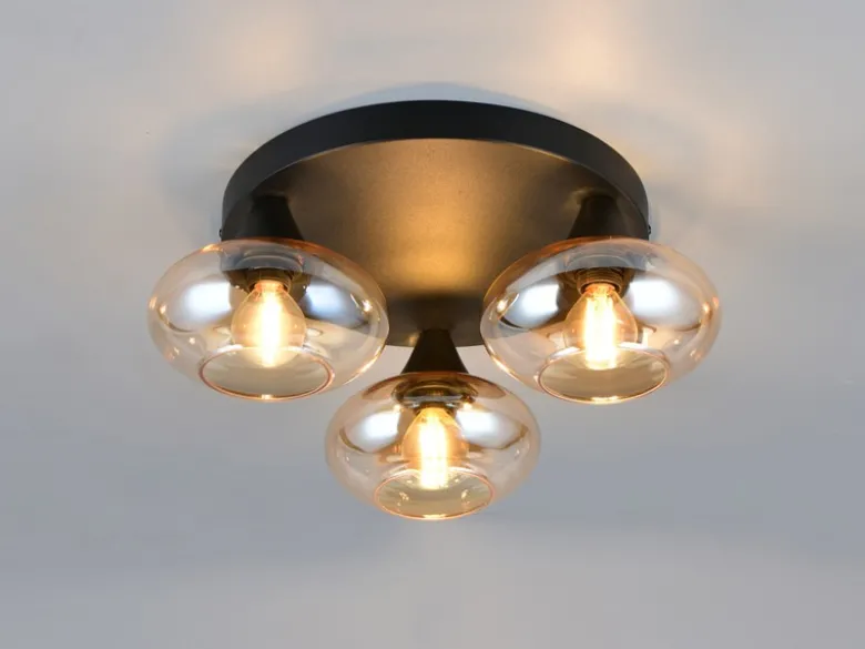 Deckenleuchte DIVINA rund mit 3 Glas Lampenschirmen Bernsteinfarbig, Ø 39cm