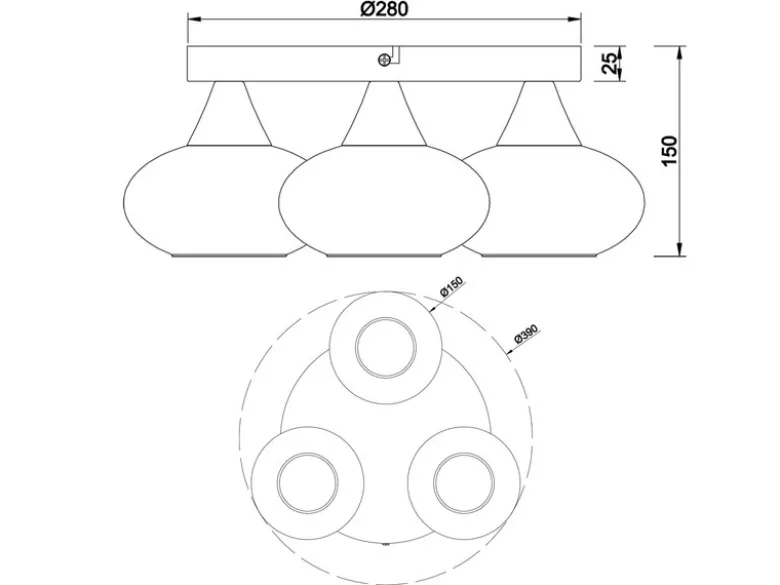 Deckenleuchte DIVINA rund mit 3 Glas Lampenschirmen Bernsteinfarbig, Ø 39cm