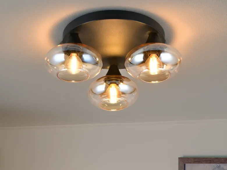Deckenleuchte DIVINA rund mit 3 Glas Lampenschirmen Bernsteinfarbig, Ø 39cm