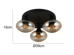 Deckenleuchte DIVINA rund mit 3 Glas Lampenschirmen Bernsteinfarbig, Ø 39cm