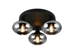 Deckenleuchte DIVINA rund mit 3 Rauchglas Lampenschirmen, Ø 39cm