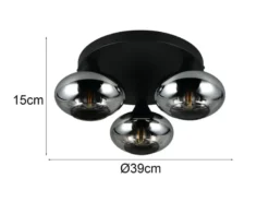 Deckenleuchte DIVINA rund mit 3 Rauchglas Lampenschirmen, Ø 39cm