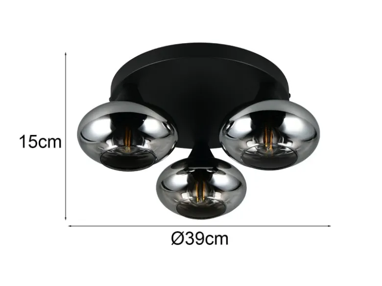 Deckenleuchte DIVINA rund mit 3 Rauchglas Lampenschirmen, Ø 39cm