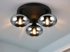 Deckenleuchte DIVINA rund mit 3 Rauchglas Lampenschirmen, Ø 39cm