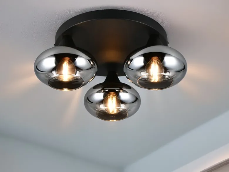 Deckenleuchte DIVINA rund mit 3 Rauchglas Lampenschirmen, Ø 39cm
