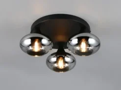 Deckenleuchte DIVINA rund mit 3 Rauchglas Lampenschirmen, Ø 39cm