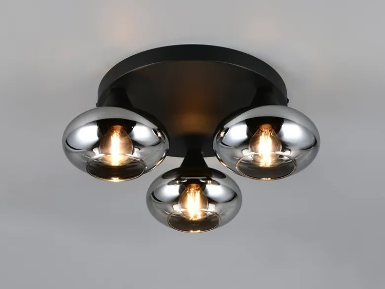 Deckenleuchte DIVINA rund mit 3 Rauchglas Lampenschirmen, Ø 39cm