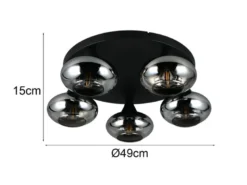 Deckenleuchte DIVINA rund mit 5 Rauchglas Lampenschirmen, Ø 49cm