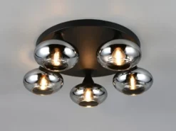 Deckenleuchte DIVINA rund mit 5 Rauchglas Lampenschirmen, Ø 49cm
