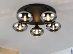 Deckenleuchte DIVINA rund mit 5 Rauchglas Lampenschirmen, Ø 49cm