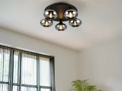 Deckenleuchte DIVINA rund mit 5 Rauchglas Lampenschirmen, Ø 49cm