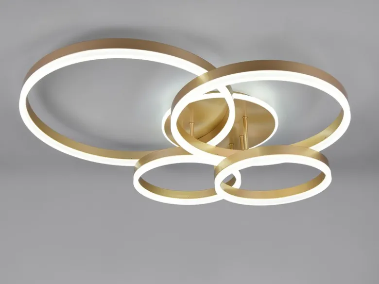 Deckenleuchte DRAKE Gold Fernbedienung 4 LED Ringe dimmbar, B: 80cm